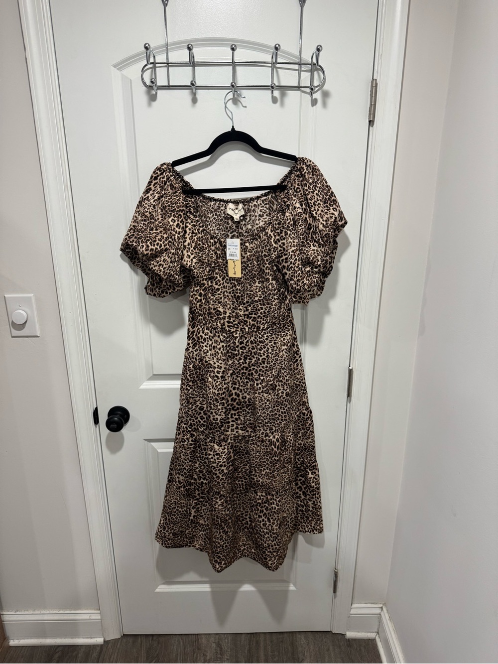 Macy's Leopard Print Puff-Sleeve Midi Dress - Brown/Tan